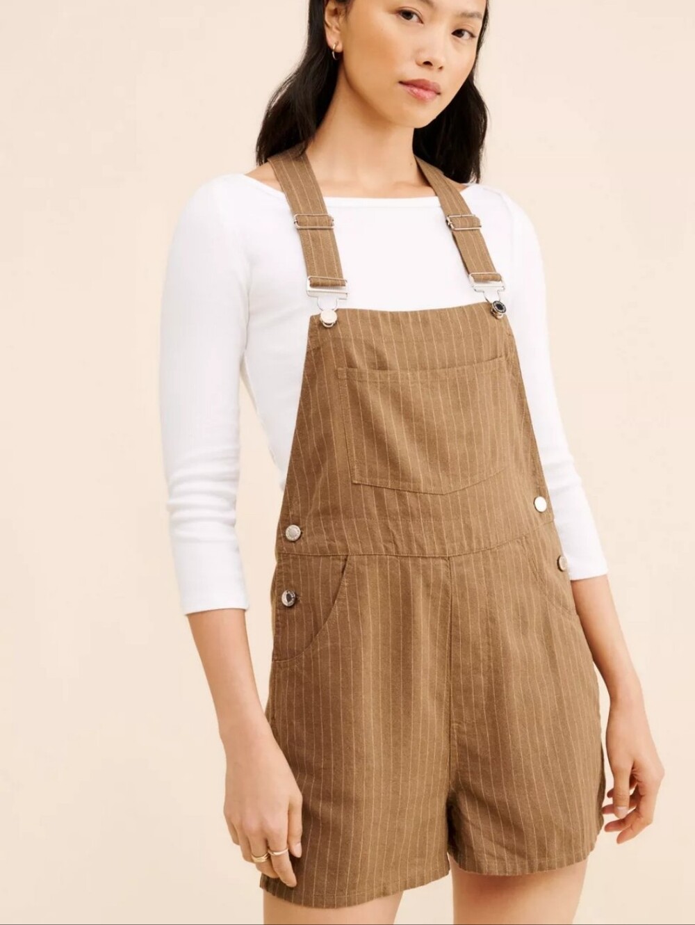 WeWoreWhat Brown Pinstripe Short Overalls